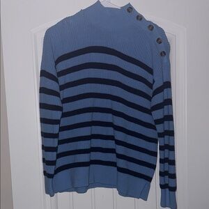 LOFT Blue and Navy Striped Mock Neck Sweater